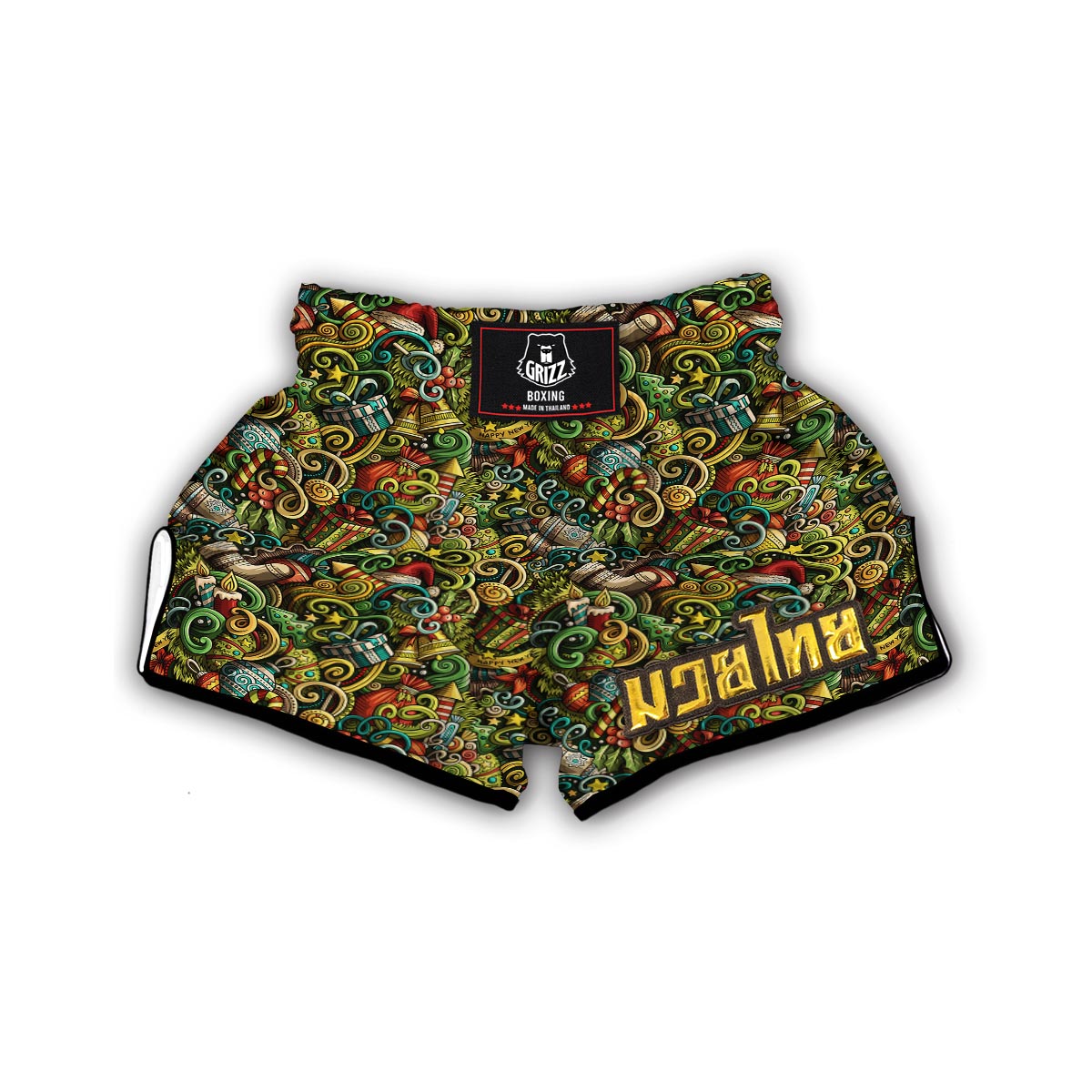 Psychedelic Christmas Pattern Print Muay Thai Boxing Shorts-grizzshop