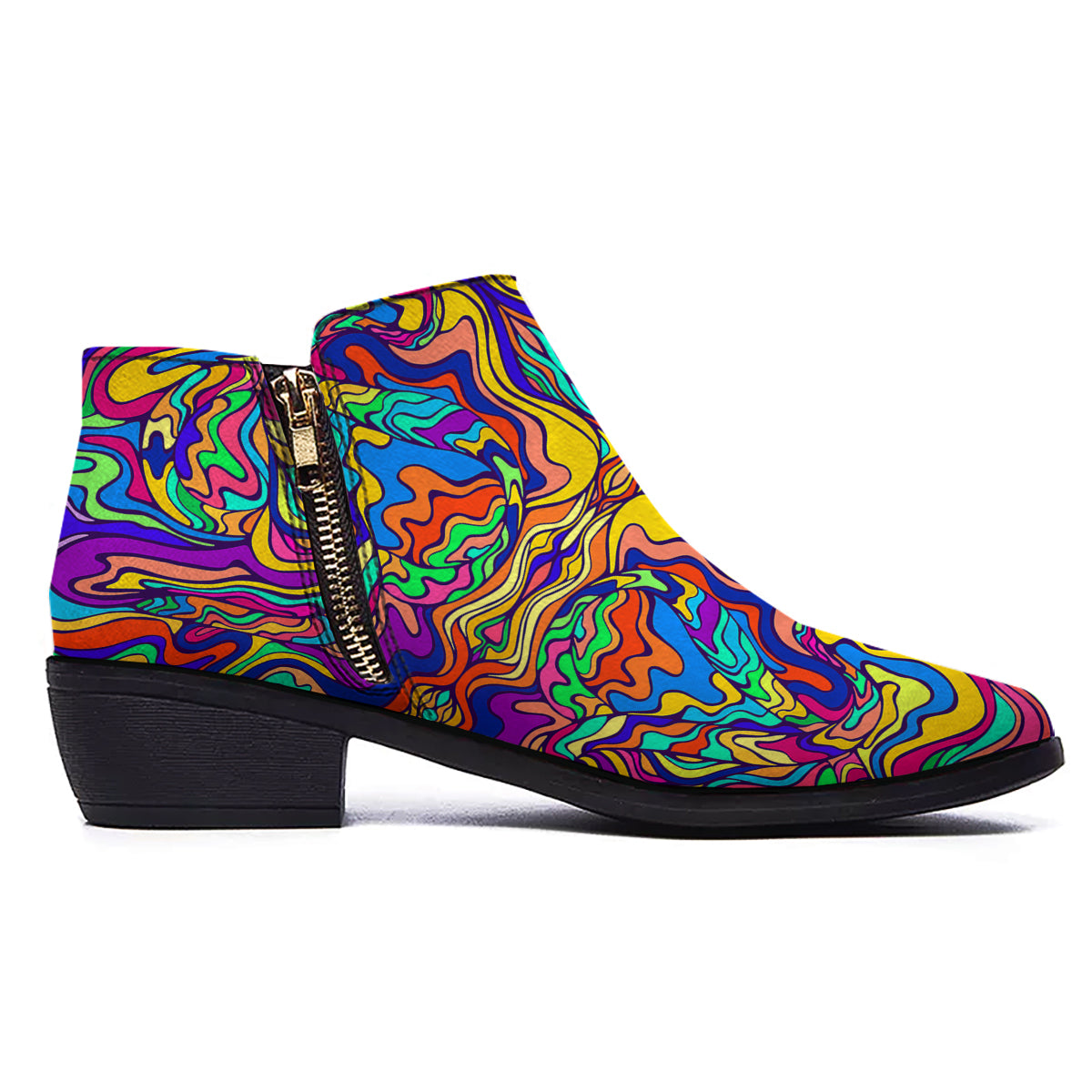 Psychedelic Colorful Fractal Mirror Print Ankle Boots-grizzshop