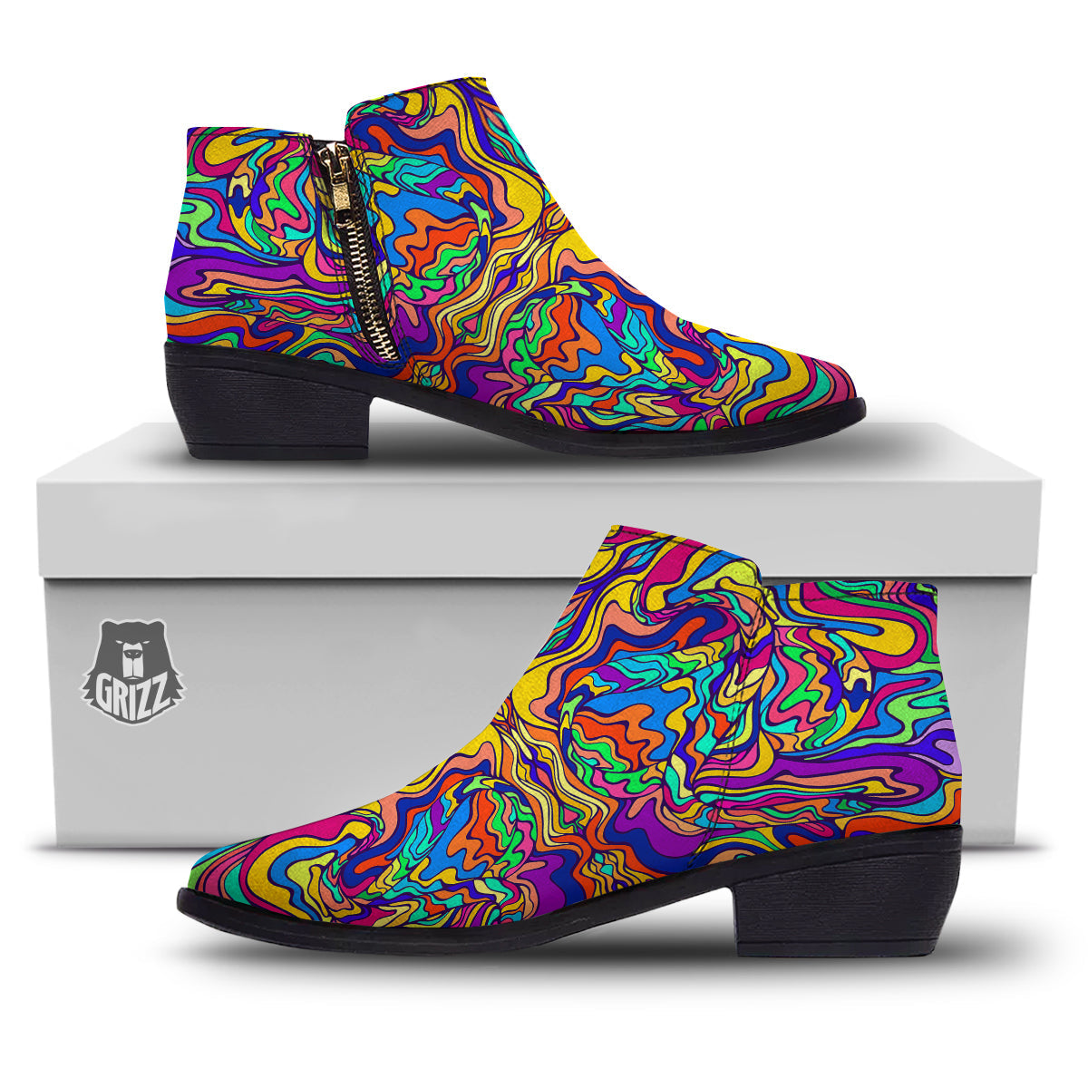 Psychedelic Colorful Fractal Mirror Print Ankle Boots-grizzshop