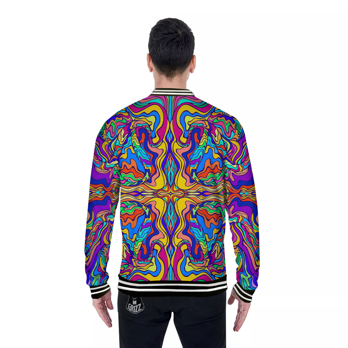 Psychedelic Colorful Fractal Mirror Print Baseball Jacket-grizzshop