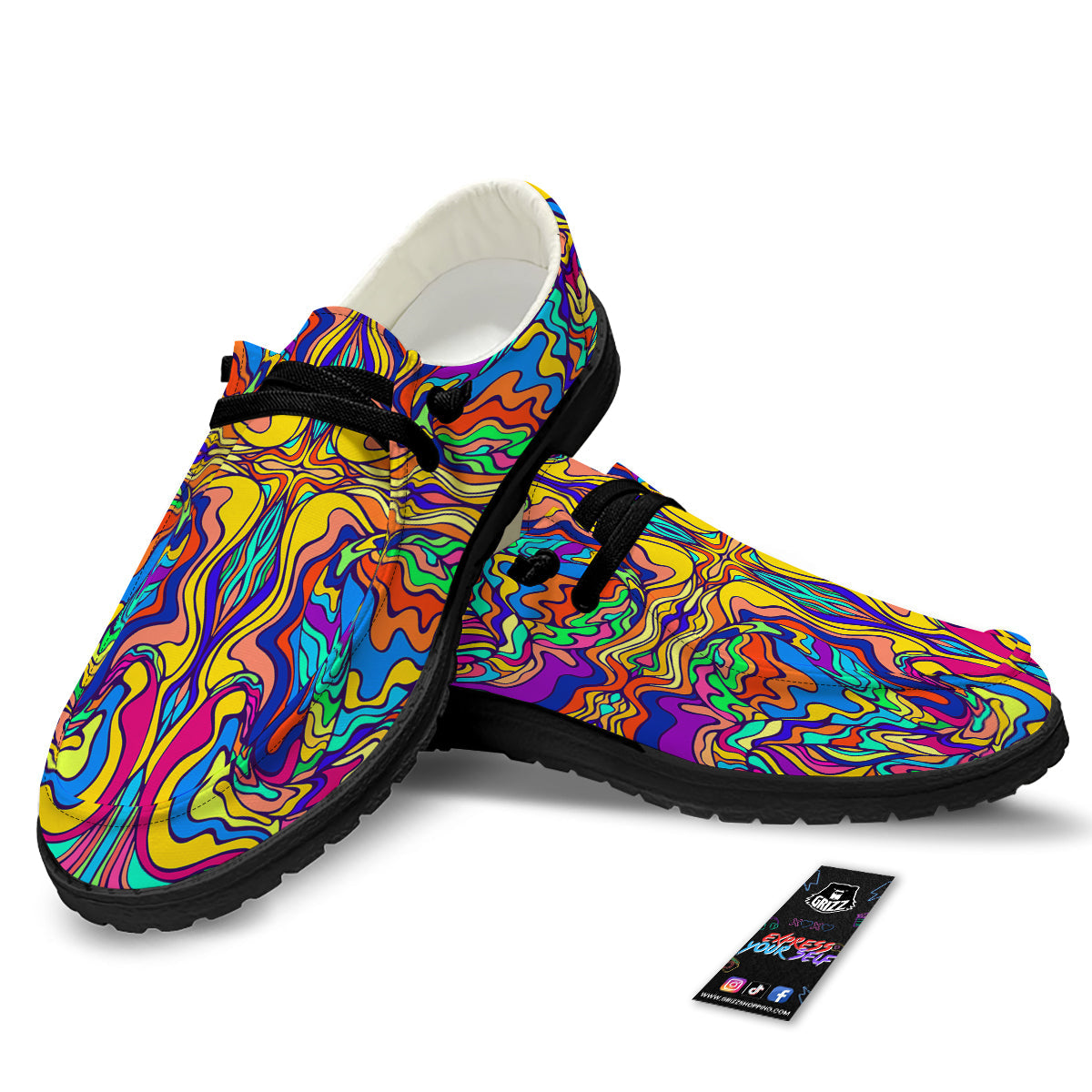 Psychedelic Colorful Fractal Mirror Print Black Loafers-grizzshop