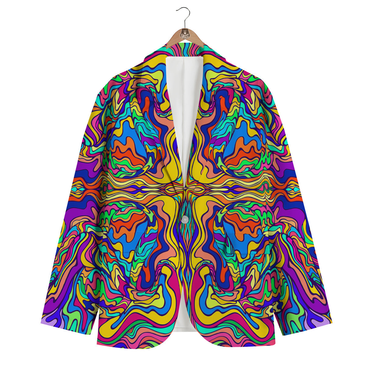 Psychedelic Colorful Fractal Mirror Print Men's Blazer-grizzshop