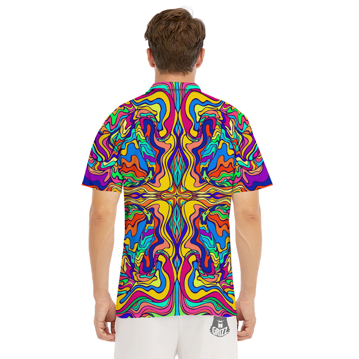 Psychedelic Colorful Fractal Mirror Print Men's Golf Shirts-grizzshop