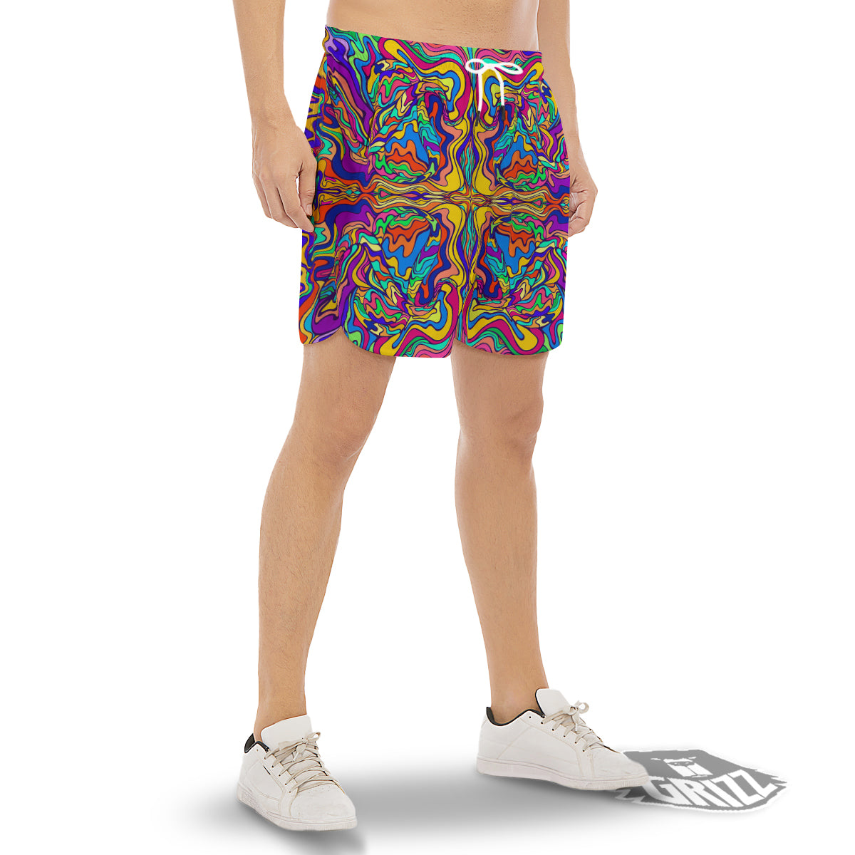 Psychedelic Colorful Fractal Mirror Print Men's Gym Shorts-grizzshop