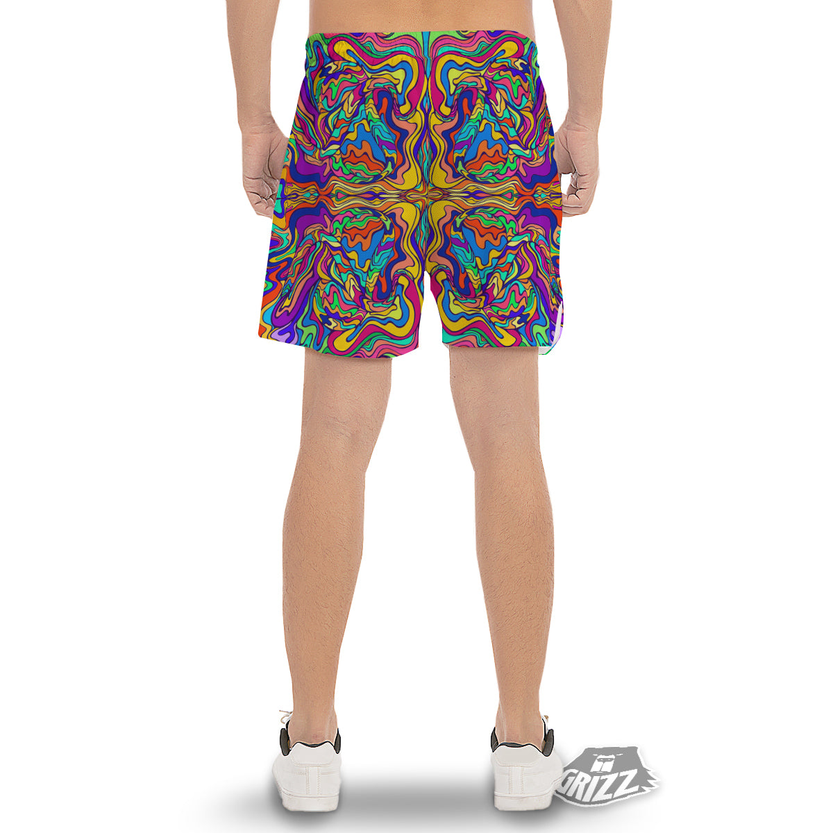 Psychedelic Colorful Fractal Mirror Print Men's Gym Shorts-grizzshop