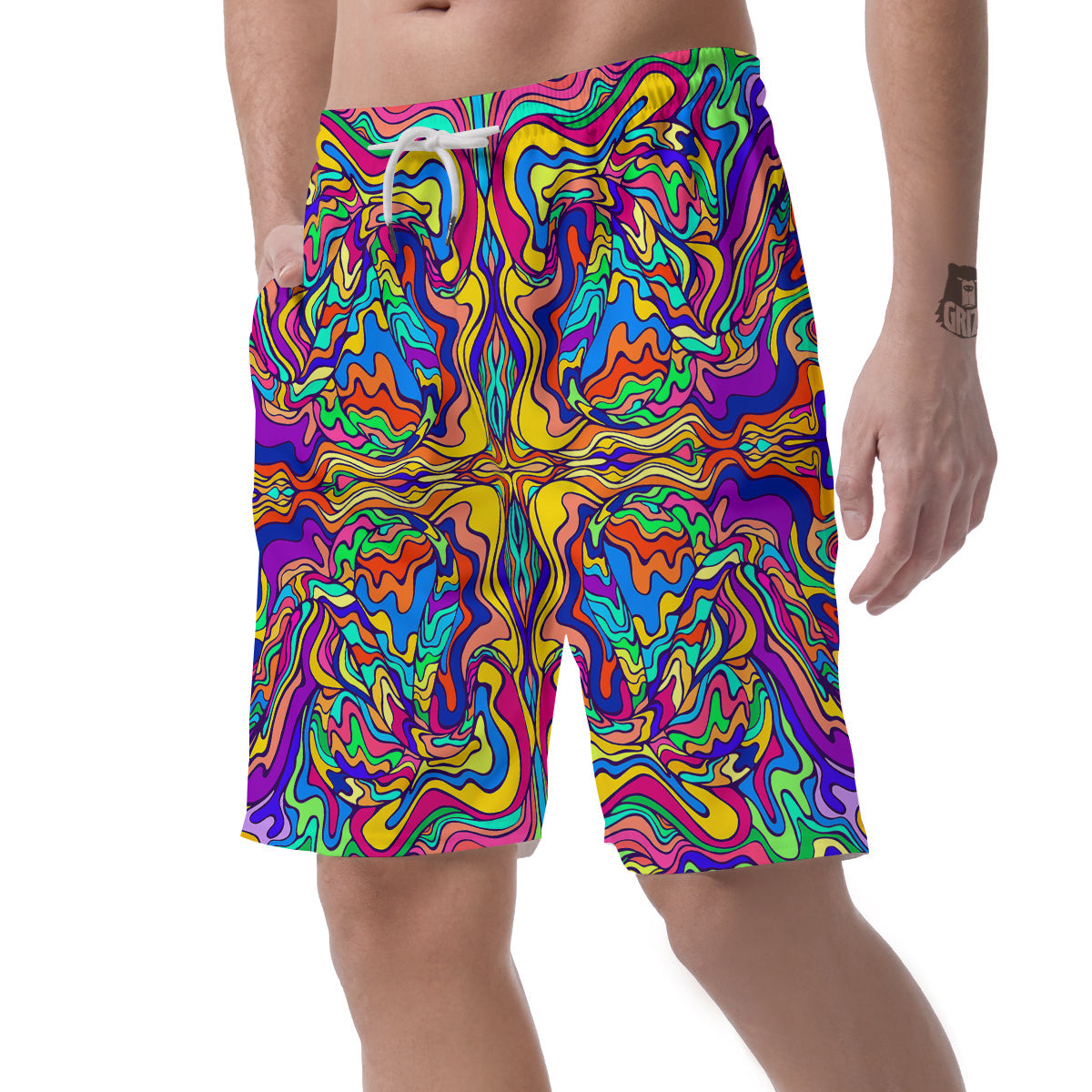 Psychedelic Colorful Fractal Mirror Print Men's Shorts-grizzshop