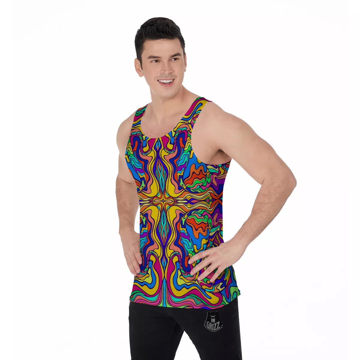 Psychedelic Colorful Fractal Mirror Print Men's Tank Top-grizzshop