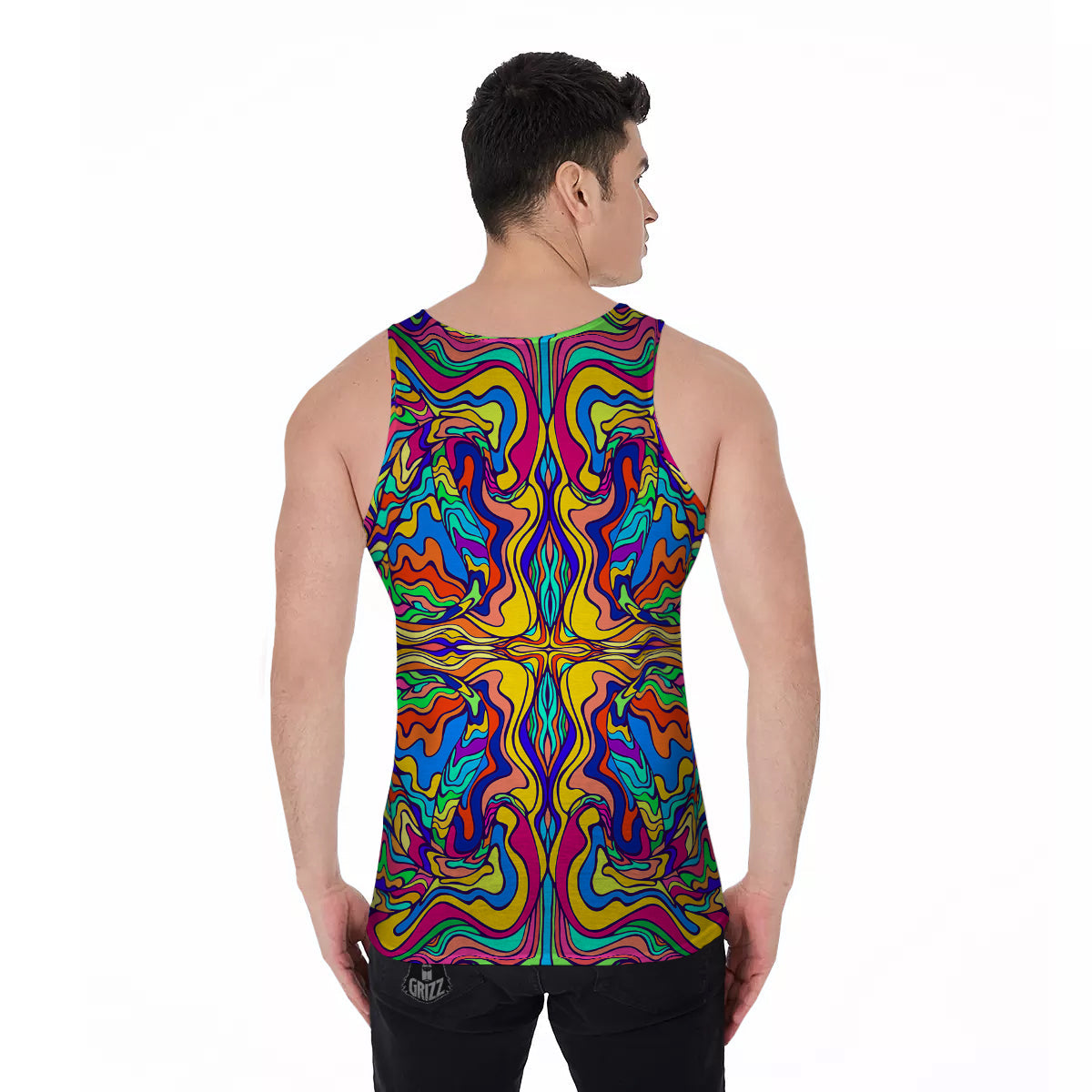 Psychedelic Colorful Fractal Mirror Print Men's Tank Top-grizzshop