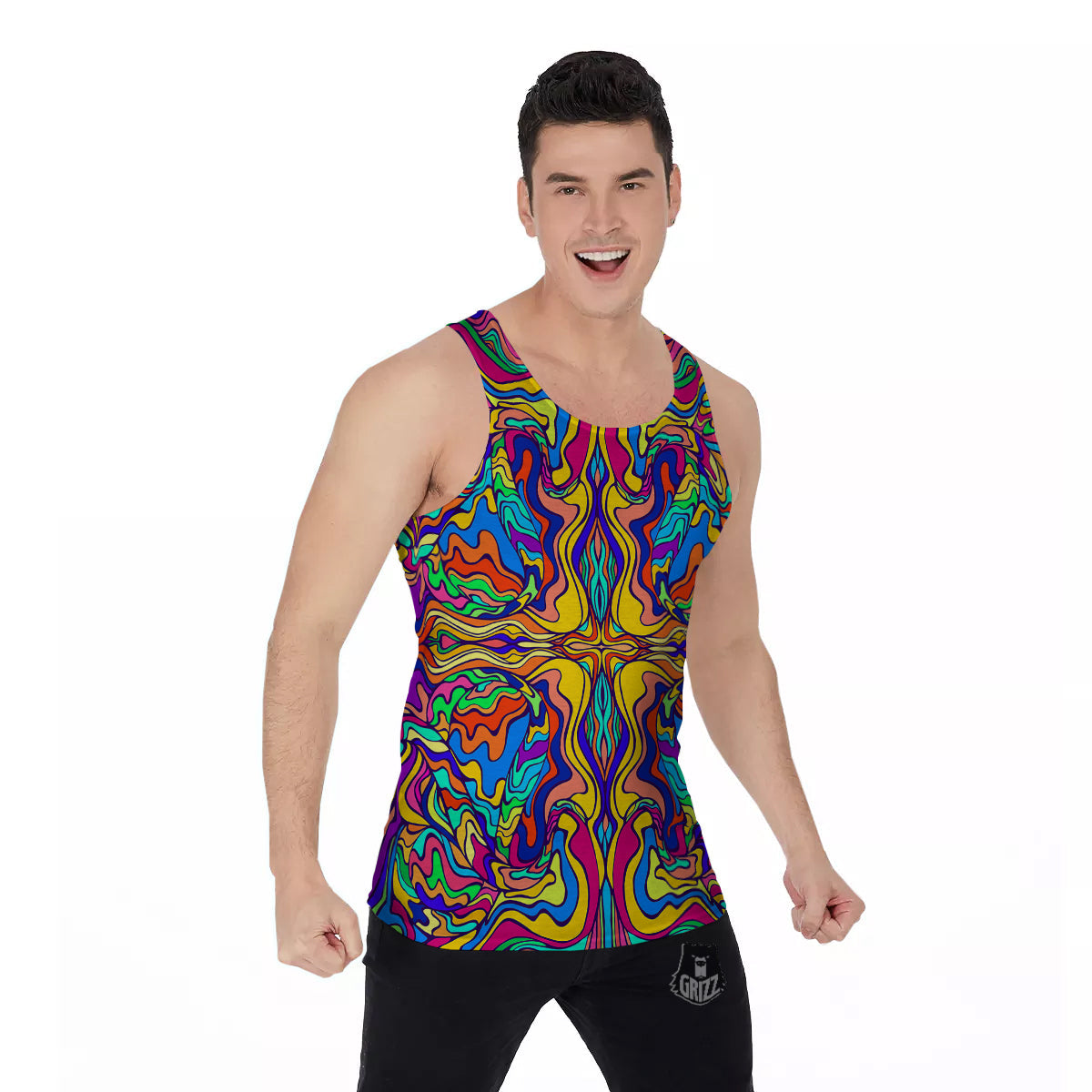 Psychedelic Colorful Fractal Mirror Print Men's Tank Top-grizzshop