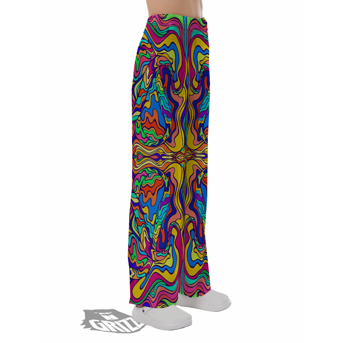 Psychedelic Colorful Fractal Mirror Print Pajama Pants-grizzshop