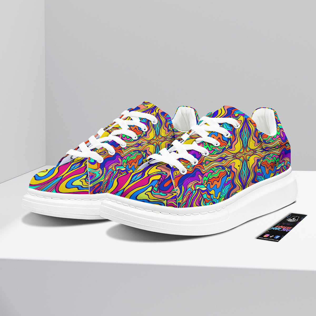 Psychedelic Colorful Fractal Mirror Print Platform Shoes-grizzshop