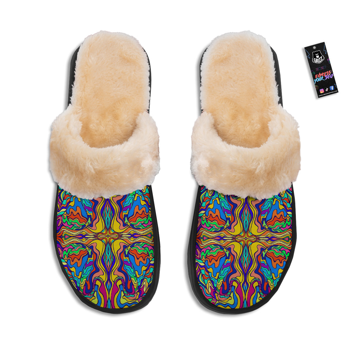 Psychedelic Colorful Fractal Mirror Print Slippers-grizzshop
