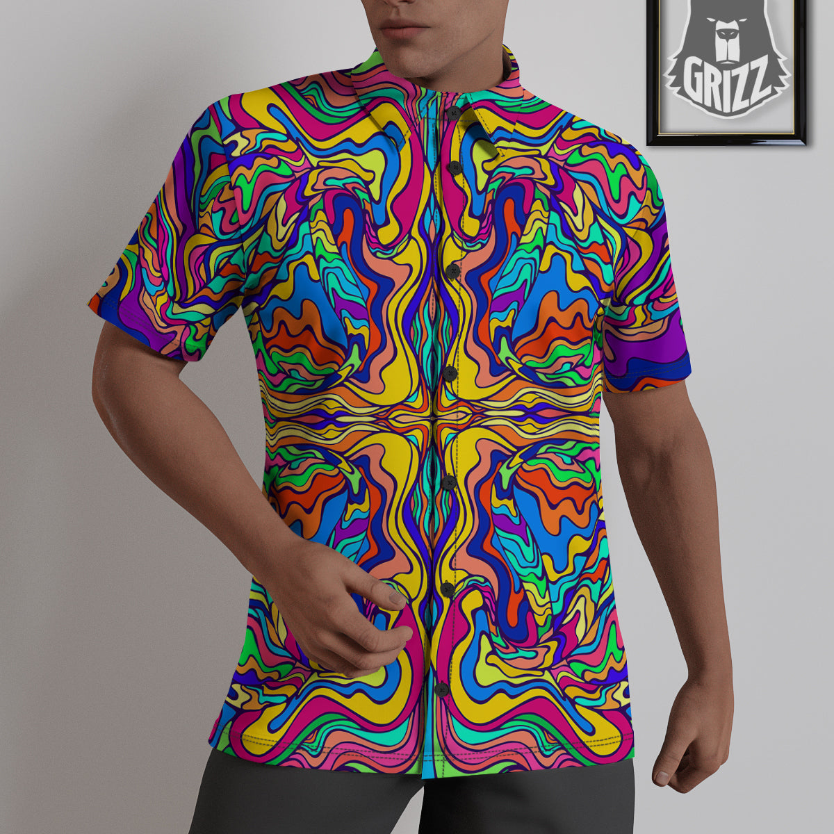 Psychedelic Colorful Fractal Mirror Print Untucked Shirts-grizzshop