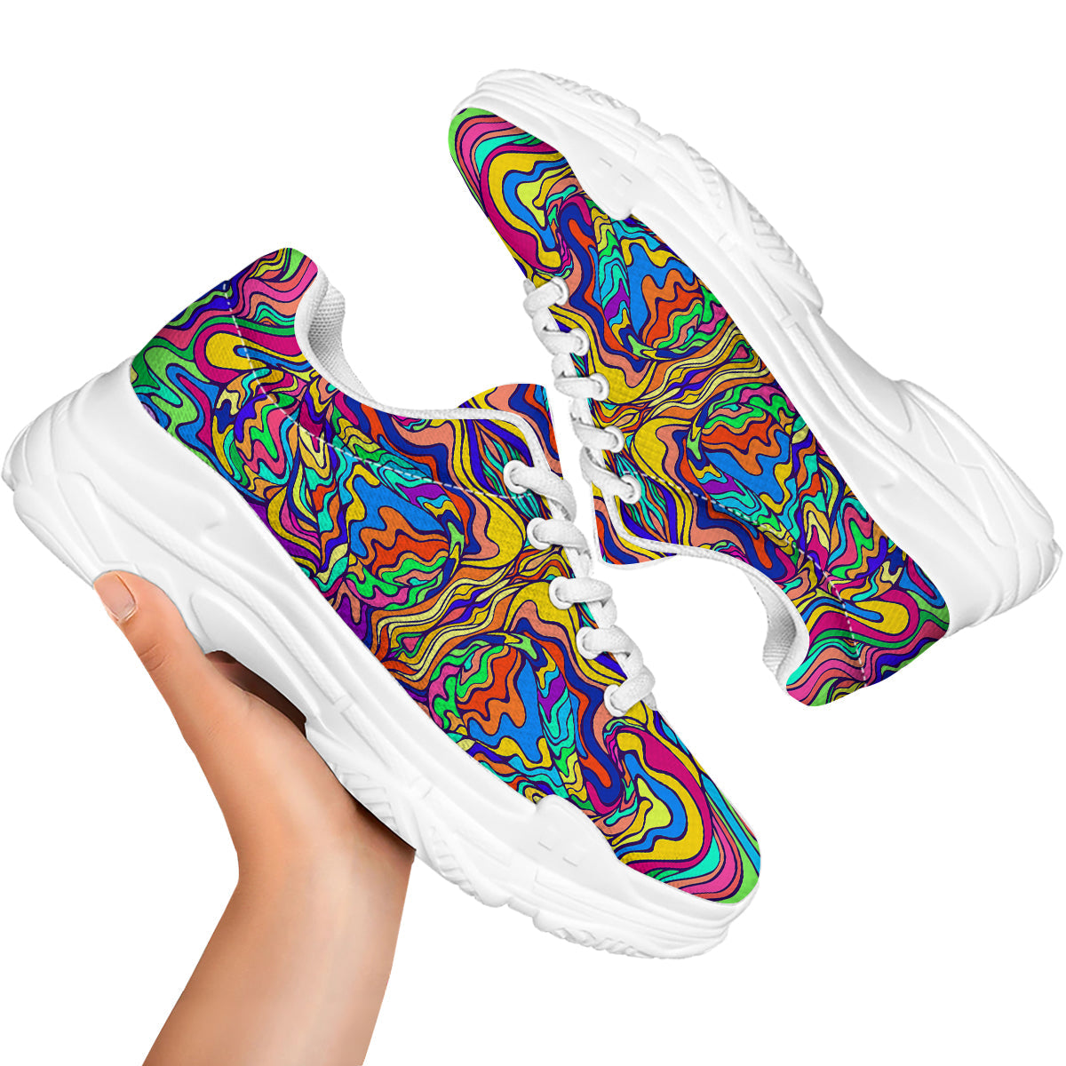 Psychedelic Colorful Fractal Mirror Print White Chunky Shoes-grizzshop