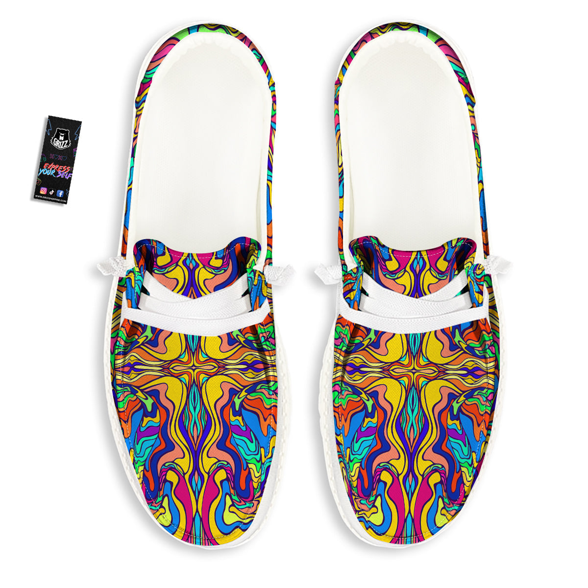 Psychedelic Colorful Fractal Mirror Print White Loafers-grizzshop