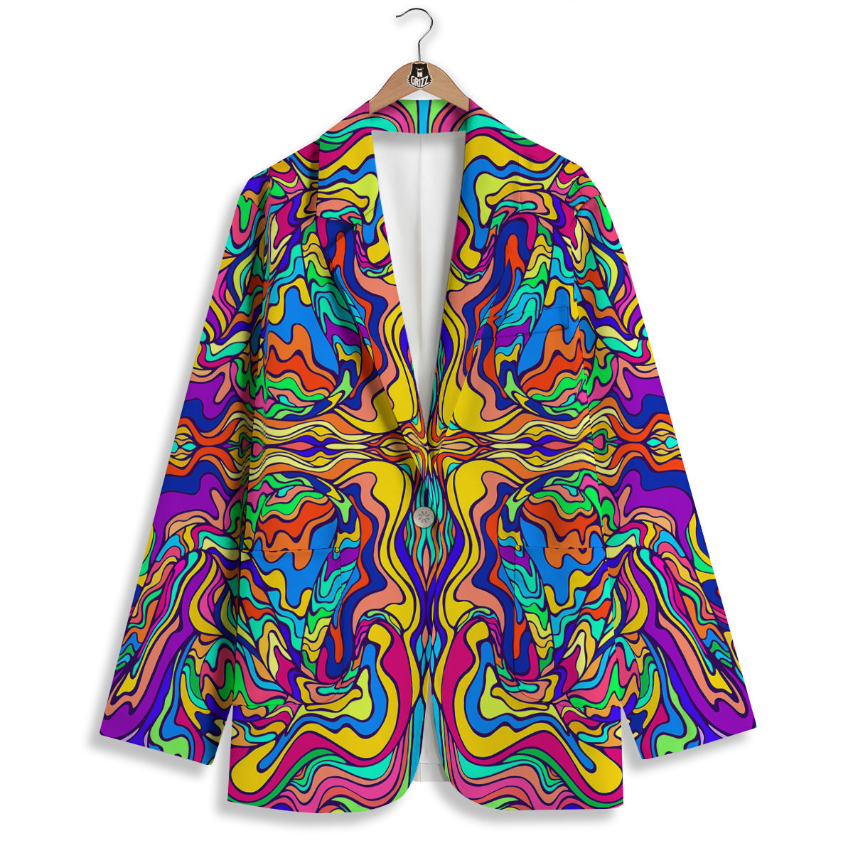 Psychedelic Colorful Fractal Mirror Print Women's Blazer-grizzshop