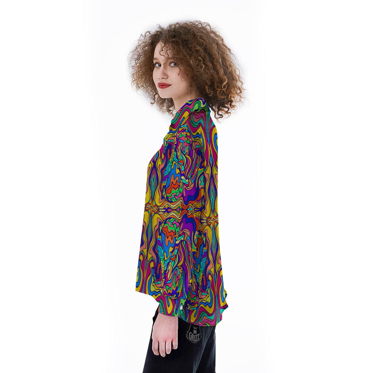 Psychedelic Colorful Fractal Mirror Print Women's Long Sleeve Shirts-grizzshop
