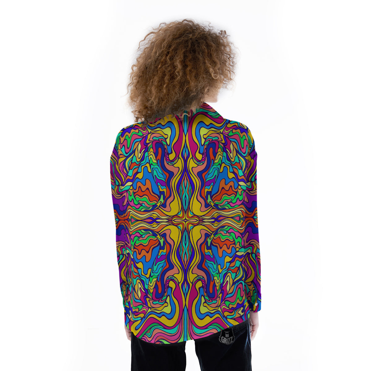 Psychedelic Colorful Fractal Mirror Print Women's Long Sleeve Shirts-grizzshop