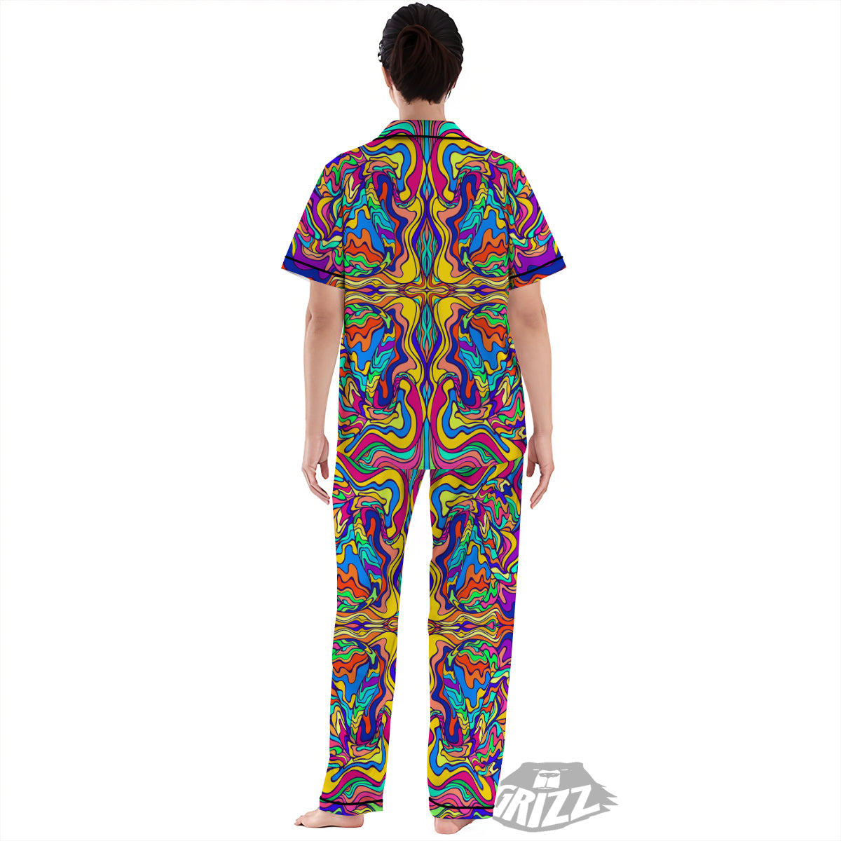 Psychedelic Colorful Fractal Mirror Print Women's Pajamas Set-grizzshop