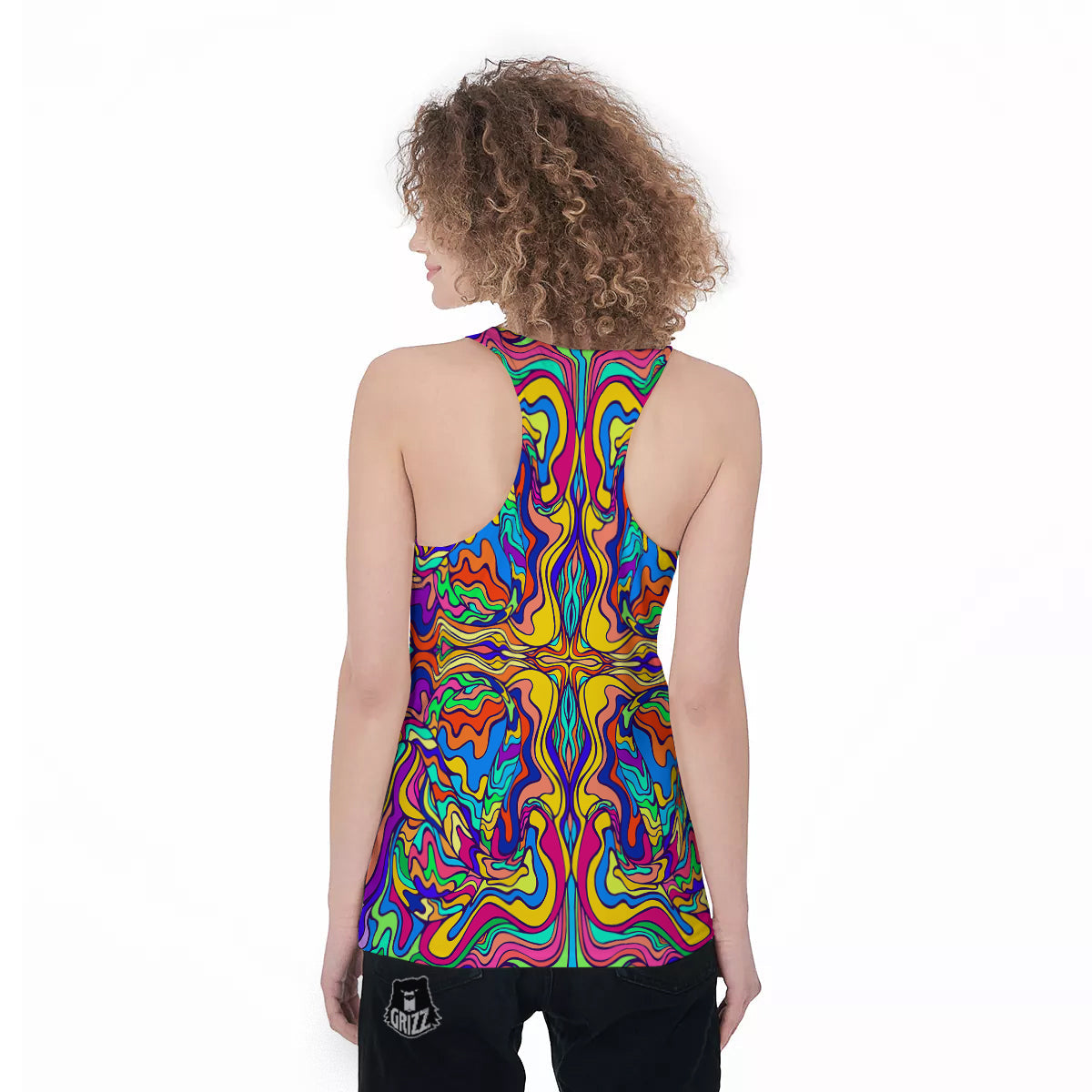 Psychedelic Colorful Fractal Mirror Print Women's Racerback Tank Top-grizzshop