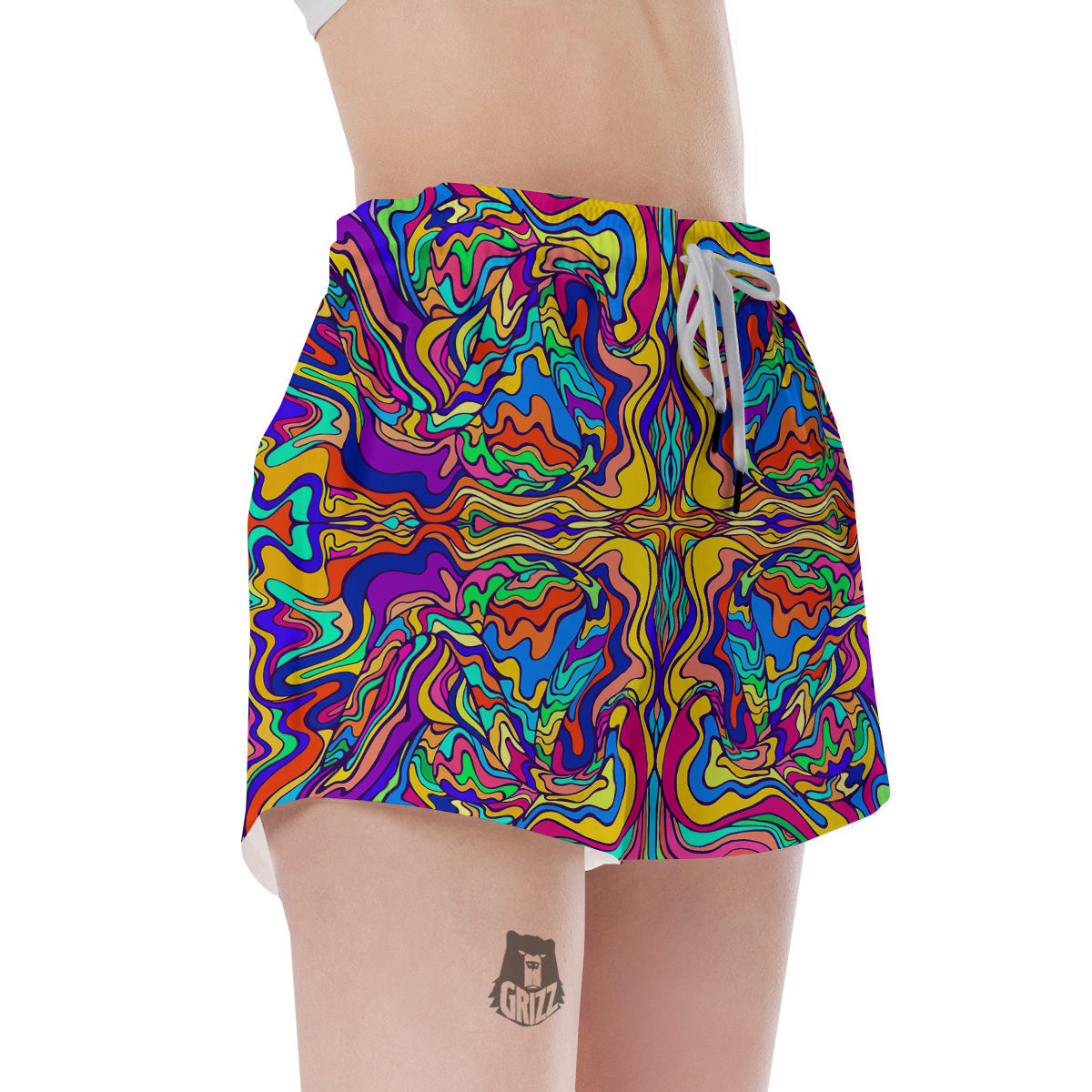 Psychedelic Colorful Fractal Mirror Print Women's Shorts-grizzshop