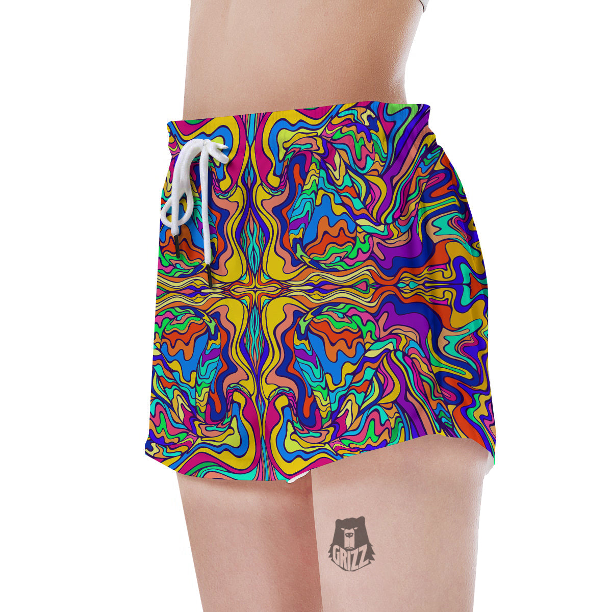 Psychedelic Colorful Fractal Mirror Print Women's Shorts-grizzshop