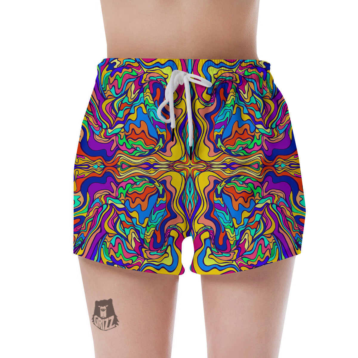 Psychedelic Colorful Fractal Mirror Print Women's Shorts-grizzshop
