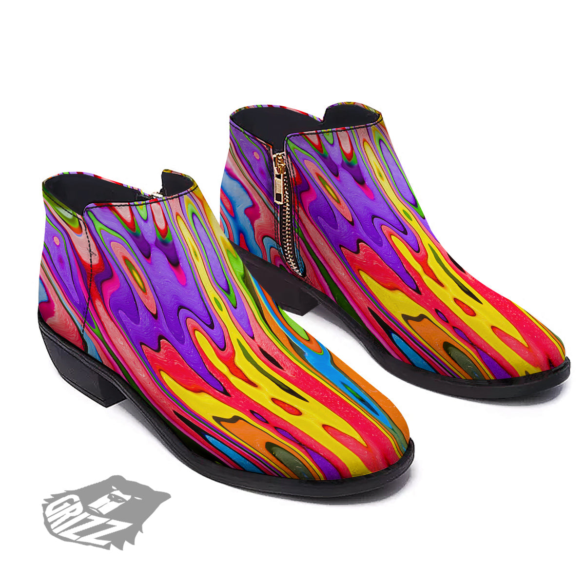 Psychedelic Colorful Print Ankle Boots-grizzshop
