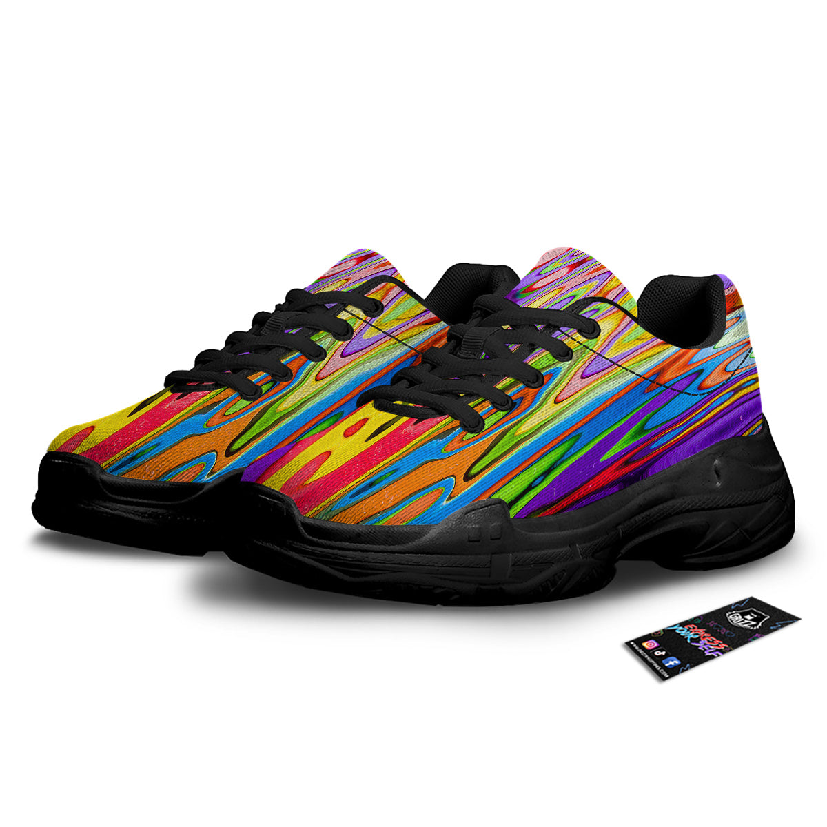 Psychedelic Colorful Print Black Chunky Shoes-grizzshop