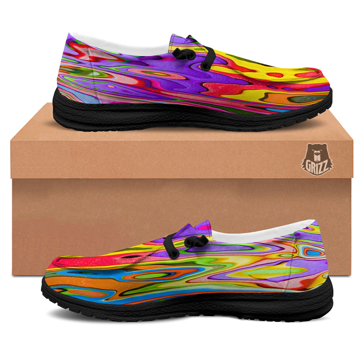 Psychedelic Colorful Print Black Loafers-grizzshop