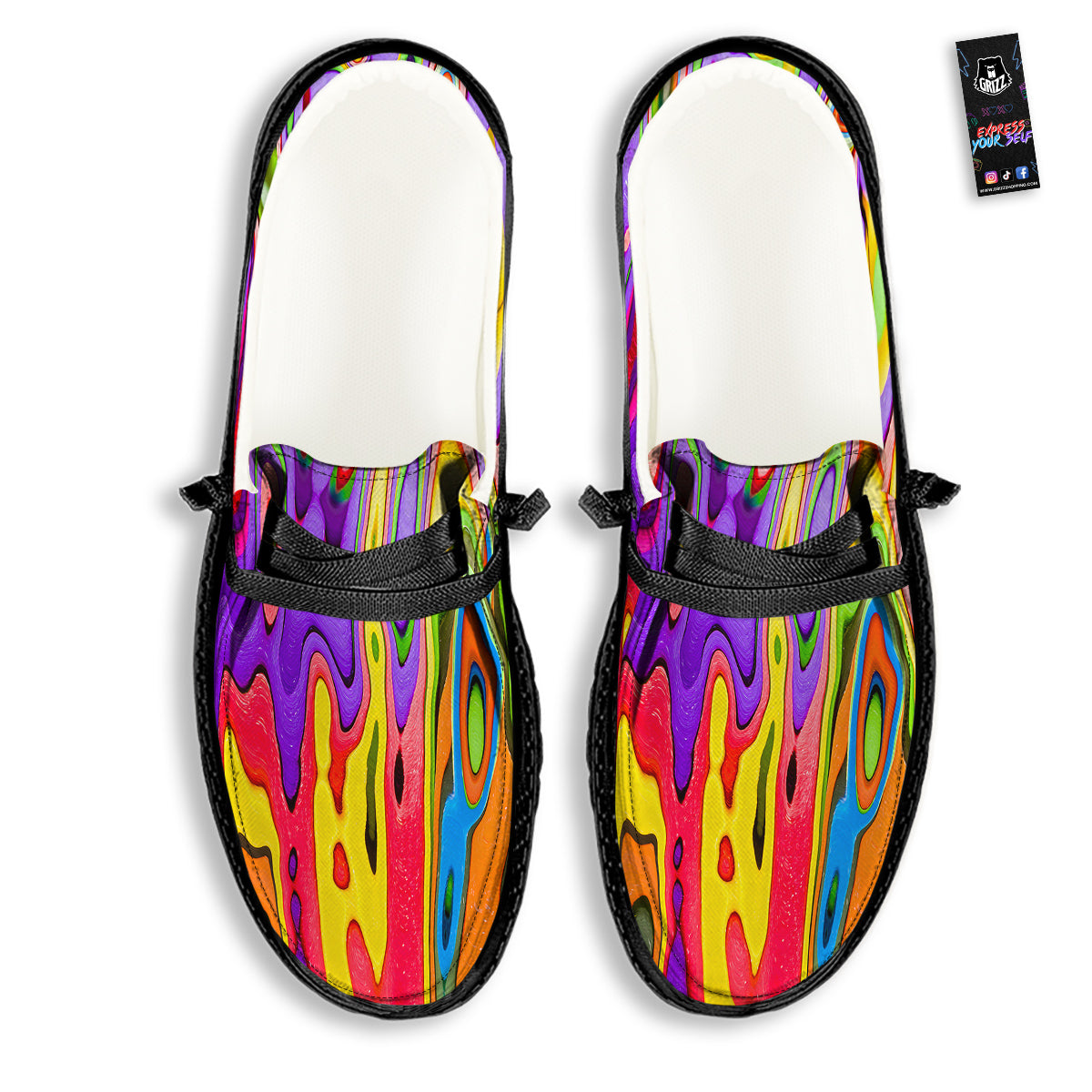 Psychedelic Colorful Print Black Loafers-grizzshop