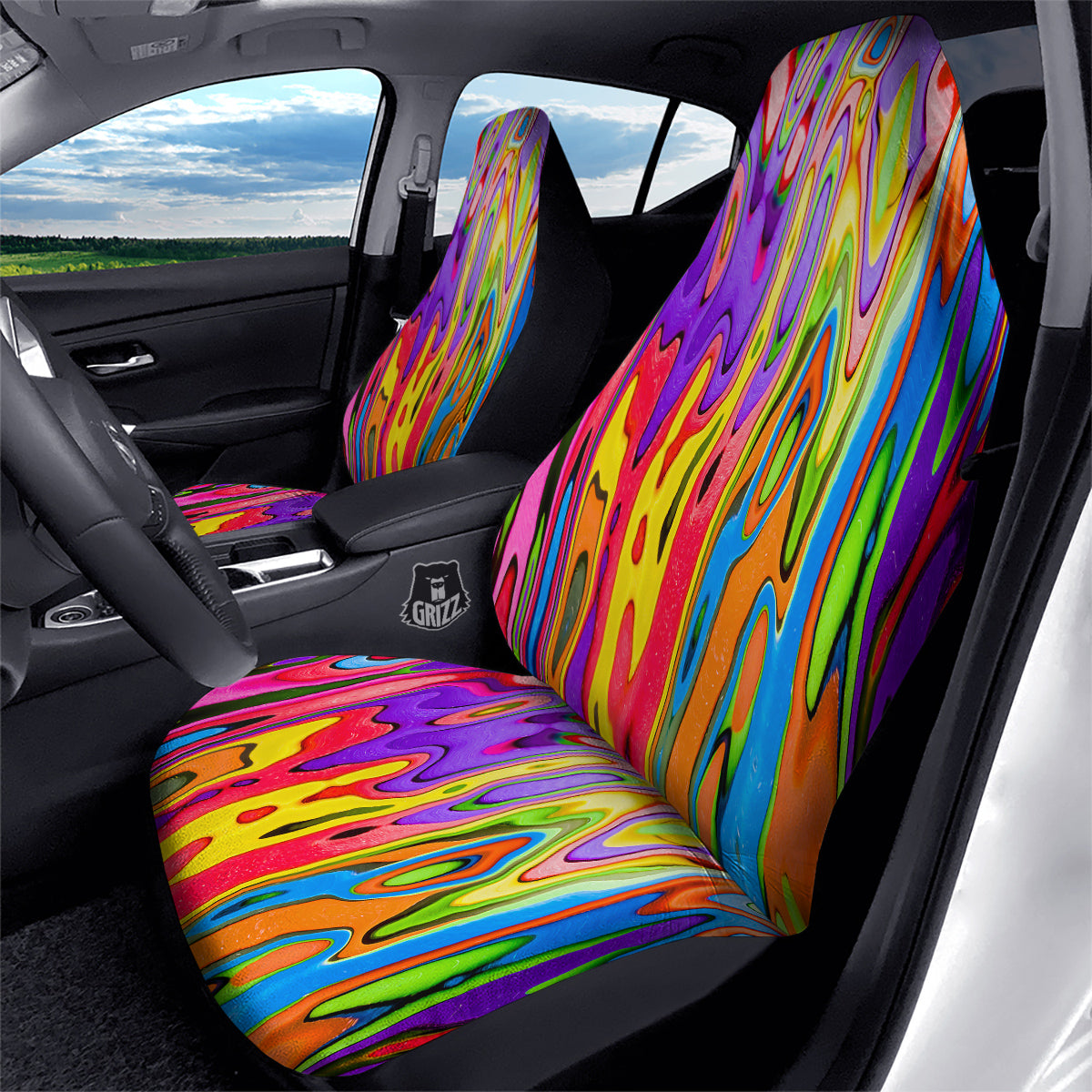Psychedelic Colorful Print Car Seat Covers-grizzshop