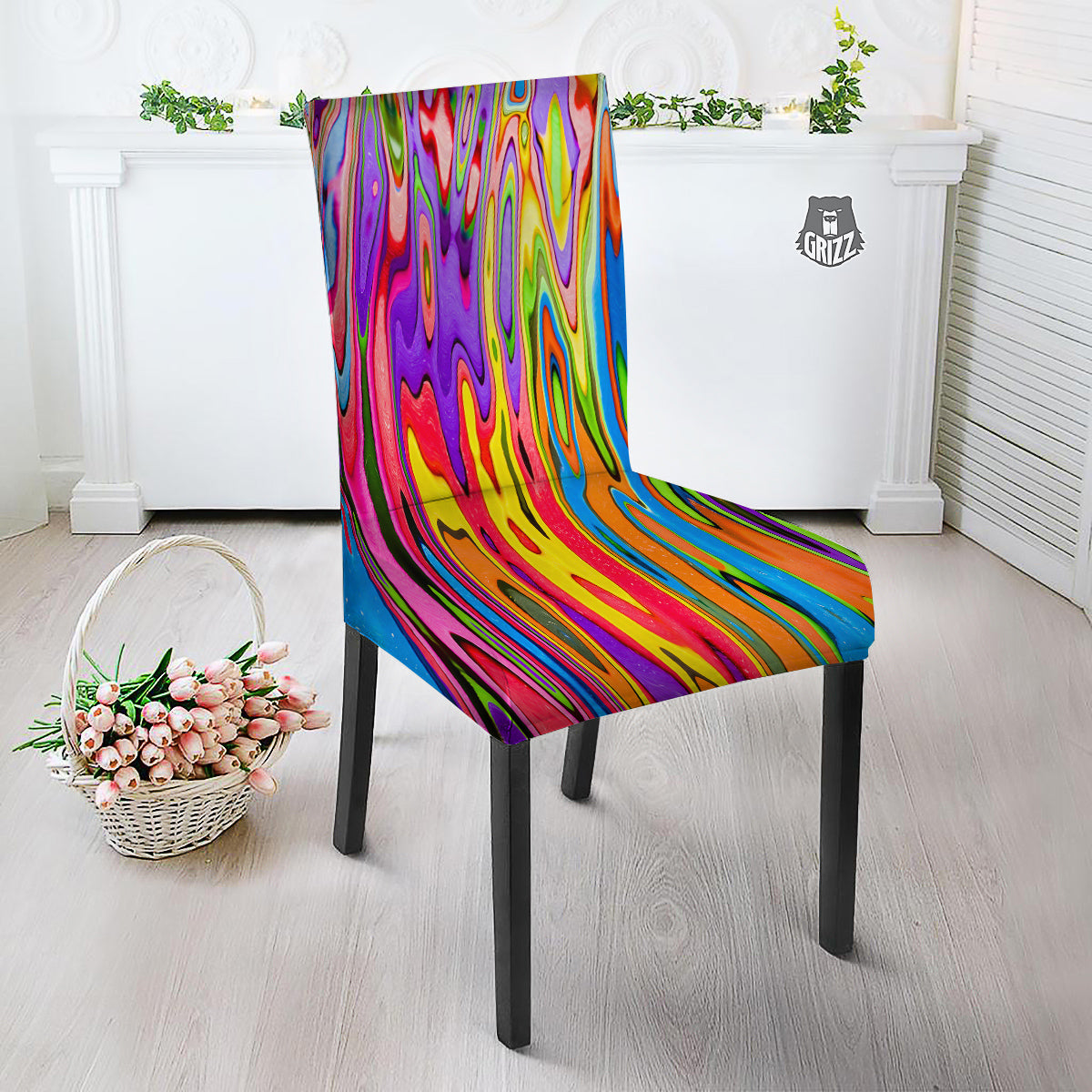 Psychedelic Colorful Print Dining Chair Slipcover-grizzshop