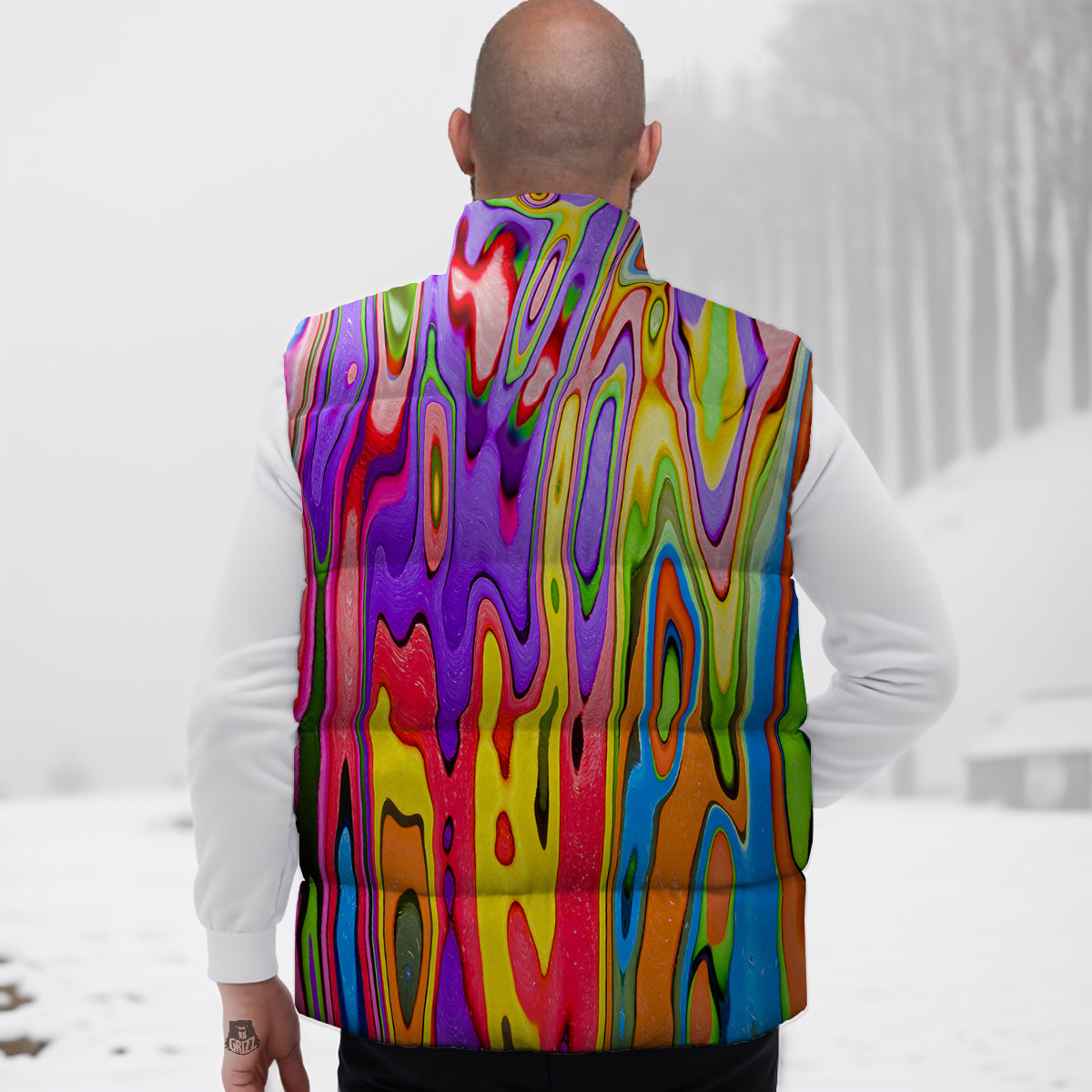 Psychedelic Colorful Print Down Vest