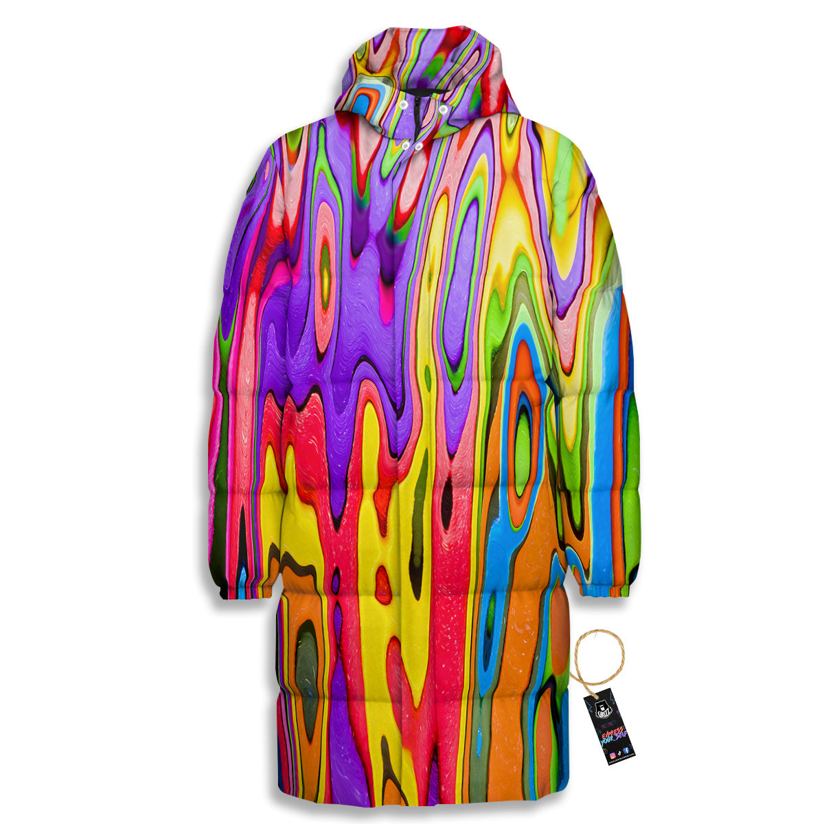 Psychedelic Colorful Print Long Down Jacket-grizzshop