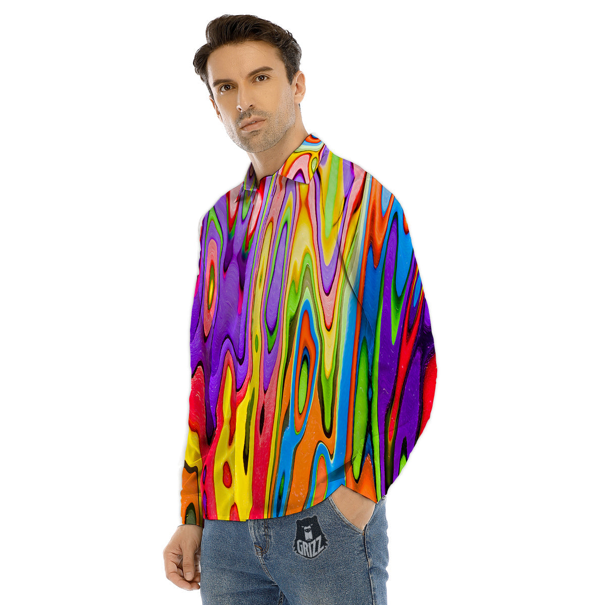 Psychedelic Colorful Print Men's Dress Shirts-grizzshop