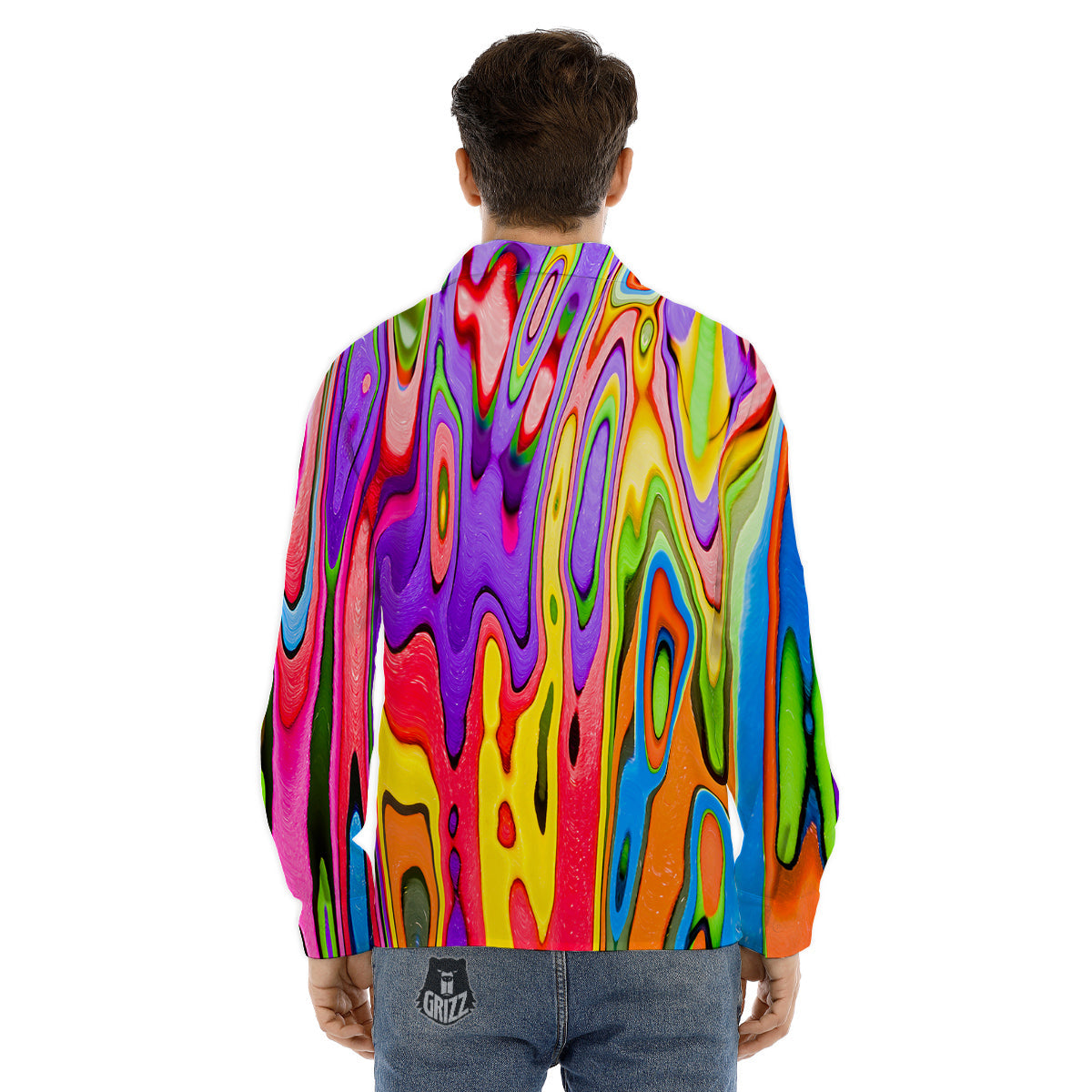 Psychedelic Colorful Print Men's Dress Shirts-grizzshop