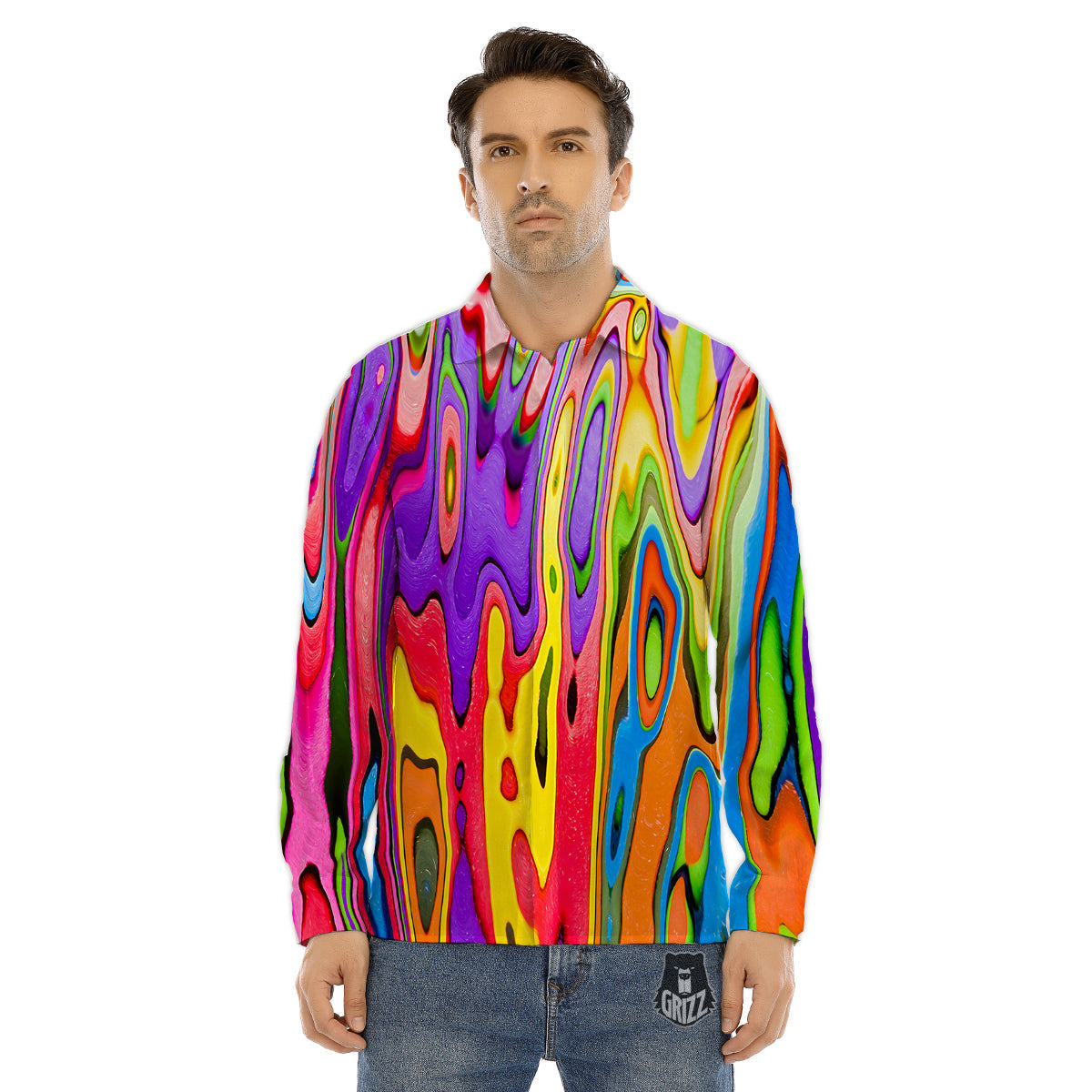 Psychedelic Colorful Print Men's Dress Shirts-grizzshop