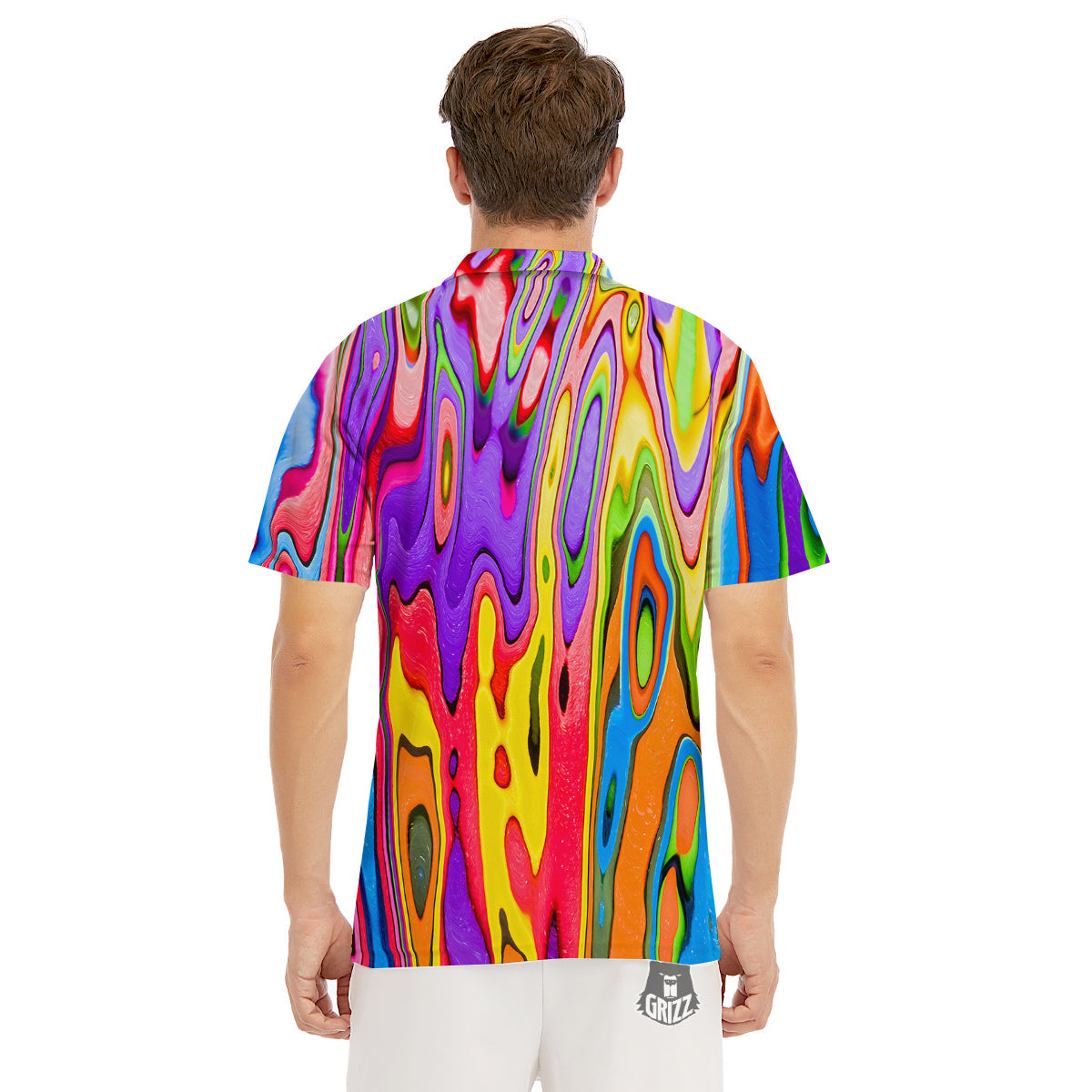 Psychedelic Colorful Print Men's Golf Shirts-grizzshop