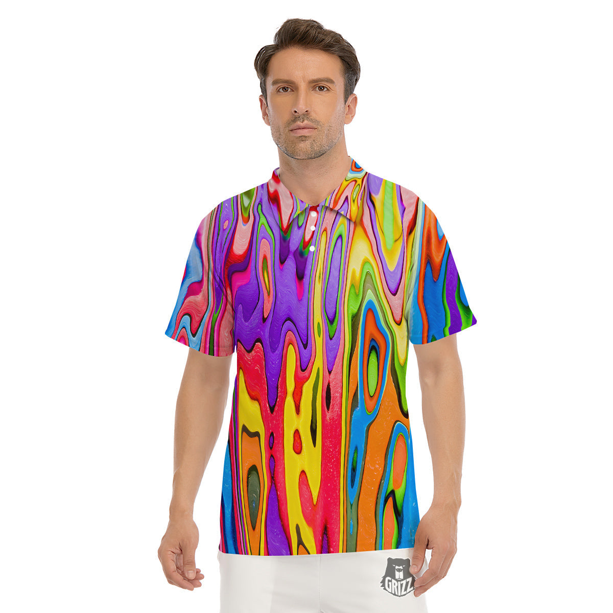 Psychedelic Colorful Print Men's Golf Shirts-grizzshop