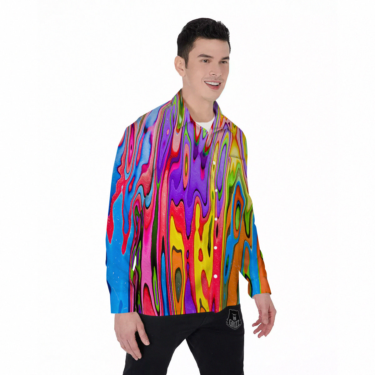 Psychedelic Colorful Print Men's Long Sleeve Shirts-grizzshop