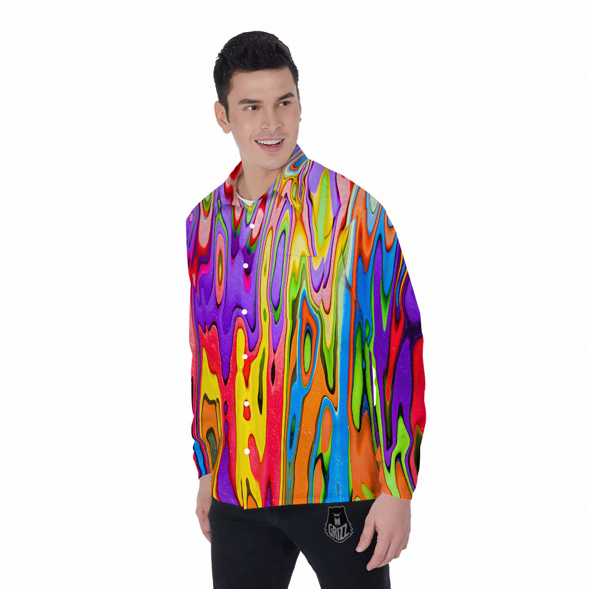 Psychedelic Colorful Print Men's Long Sleeve Shirts-grizzshop