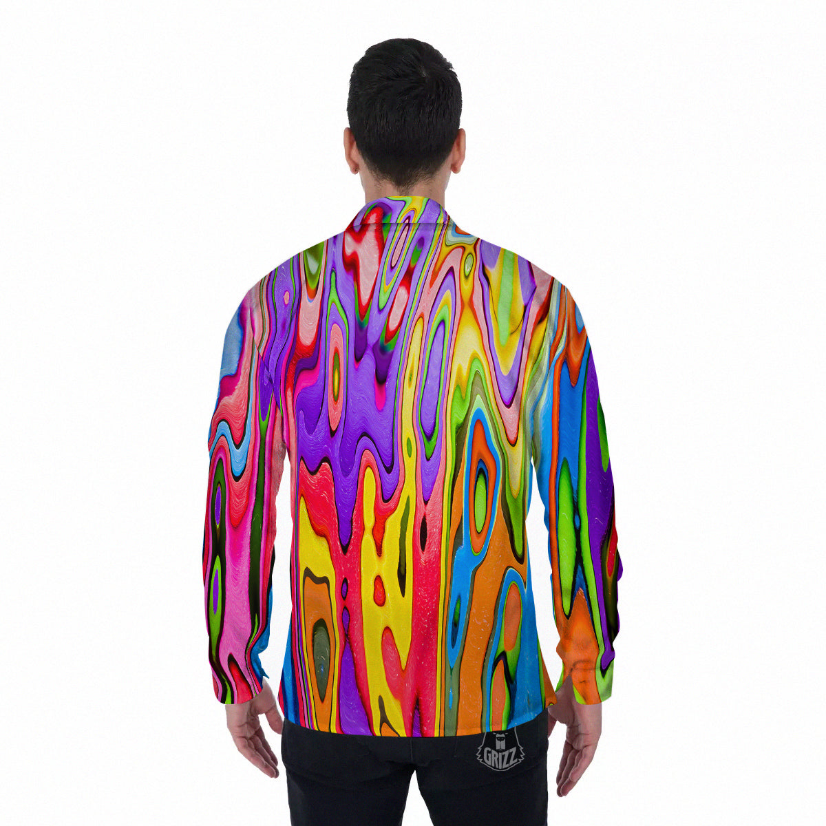Psychedelic Colorful Print Men's Long Sleeve Shirts-grizzshop