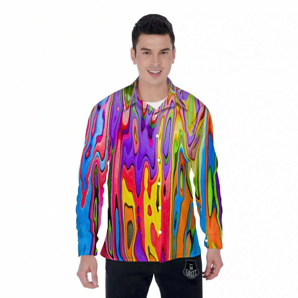 Psychedelic Colorful Print Men's Long Sleeve Shirts-grizzshop