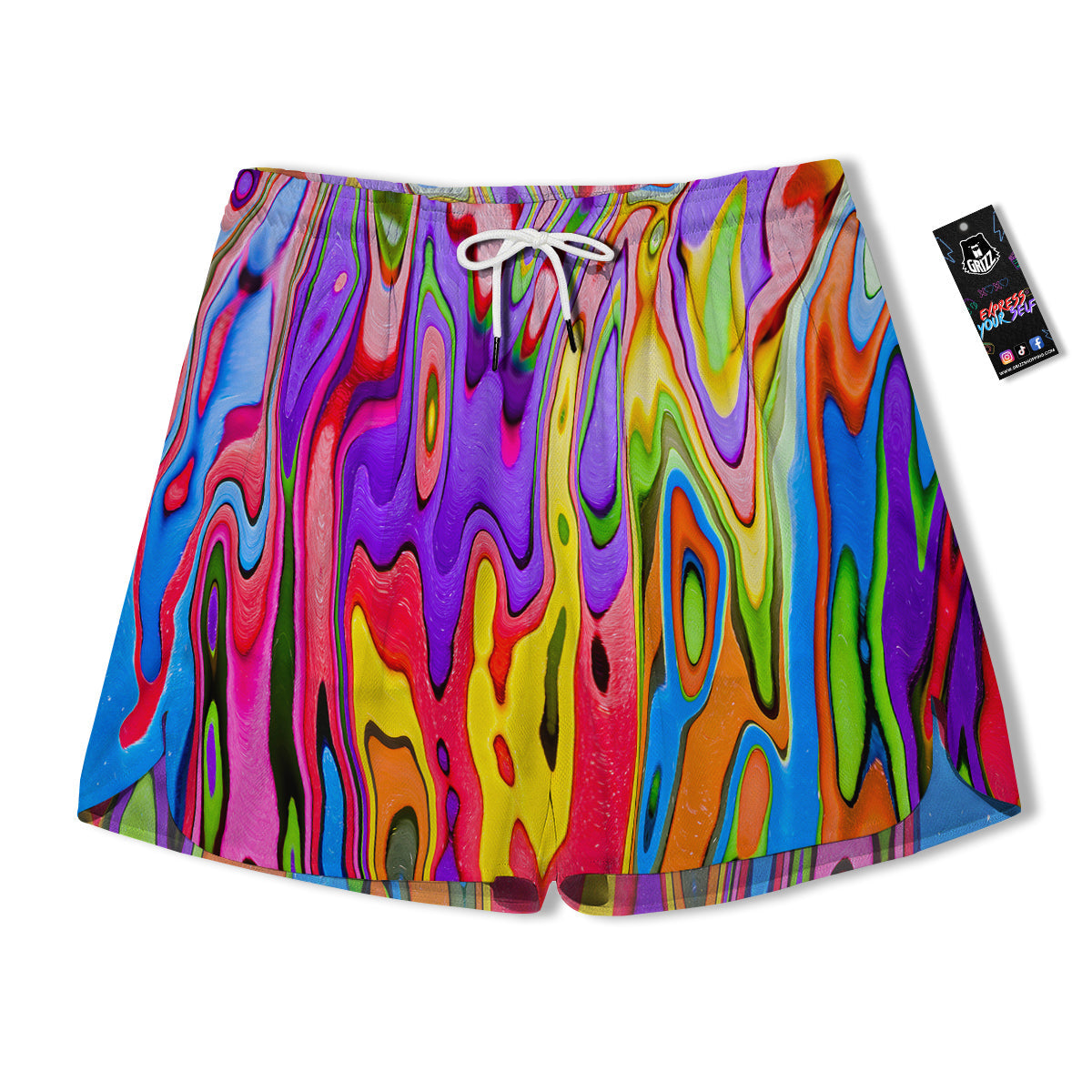 Psychedelic Colorful Print Men's Running Shorts-grizzshop