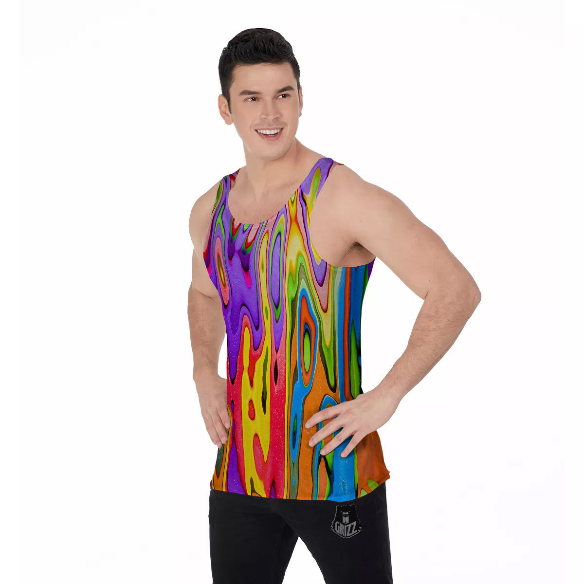Psychedelic Colorful Print Men's Tank Top-grizzshop