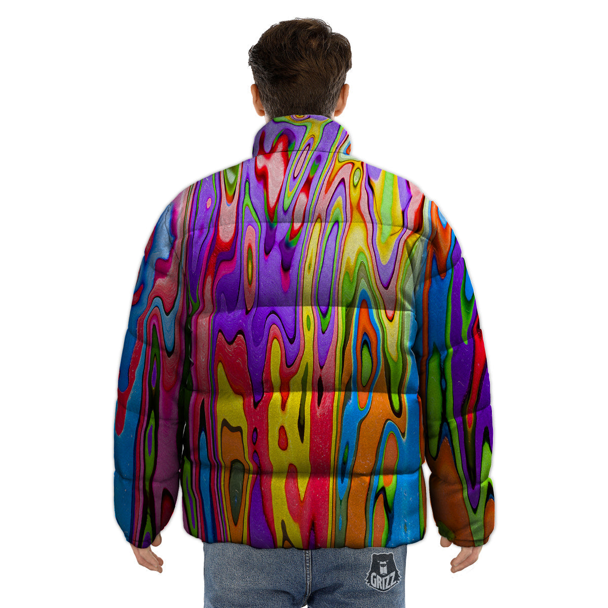 Psychedelic Colorful Print Puffer Jacket-grizzshop