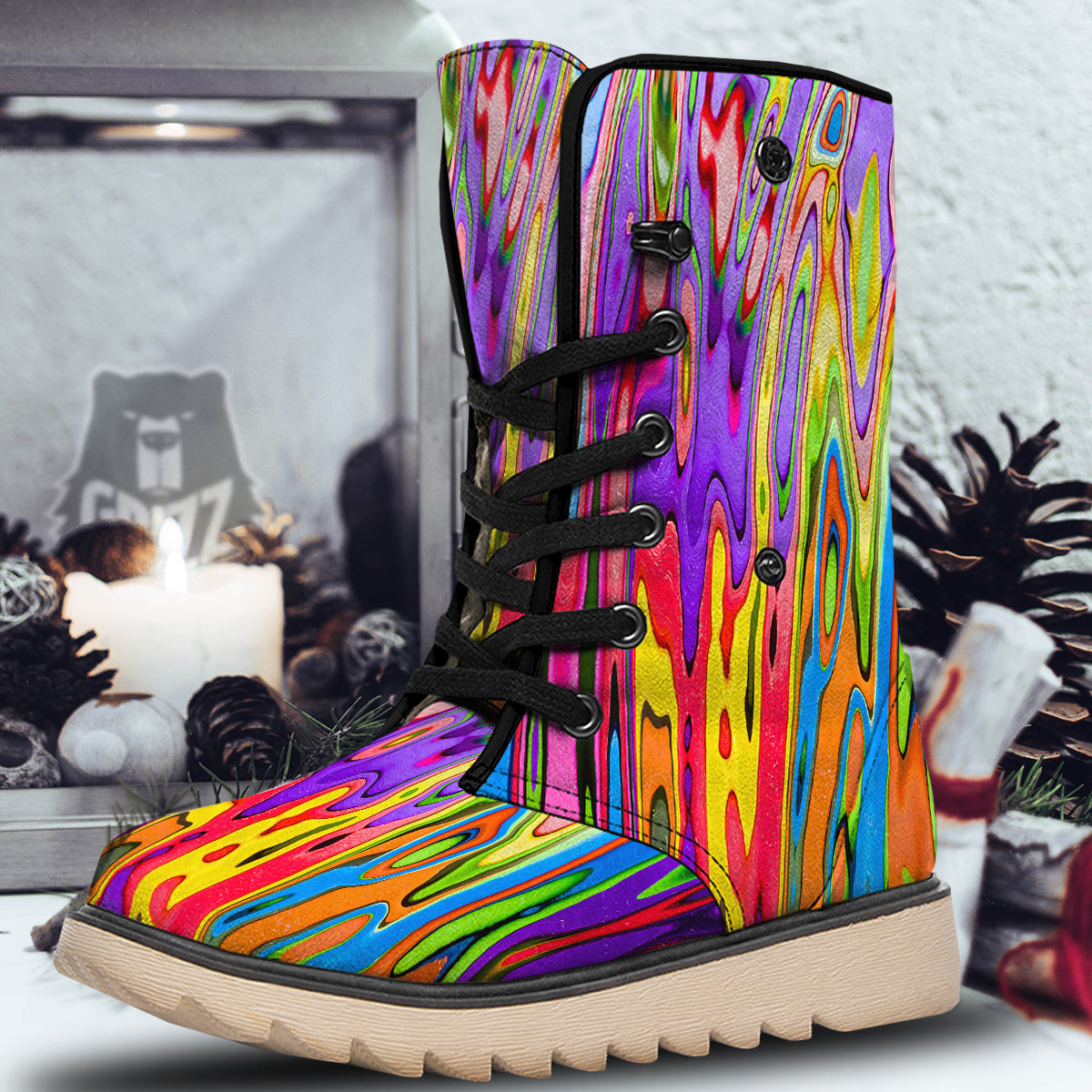 Psychedelic Colorful Print Snow Boots-grizzshop