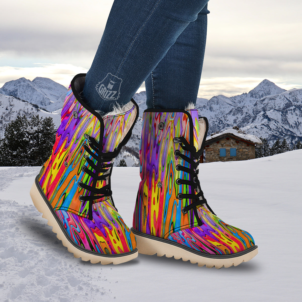 Psychedelic Colorful Print Snow Boots-grizzshop