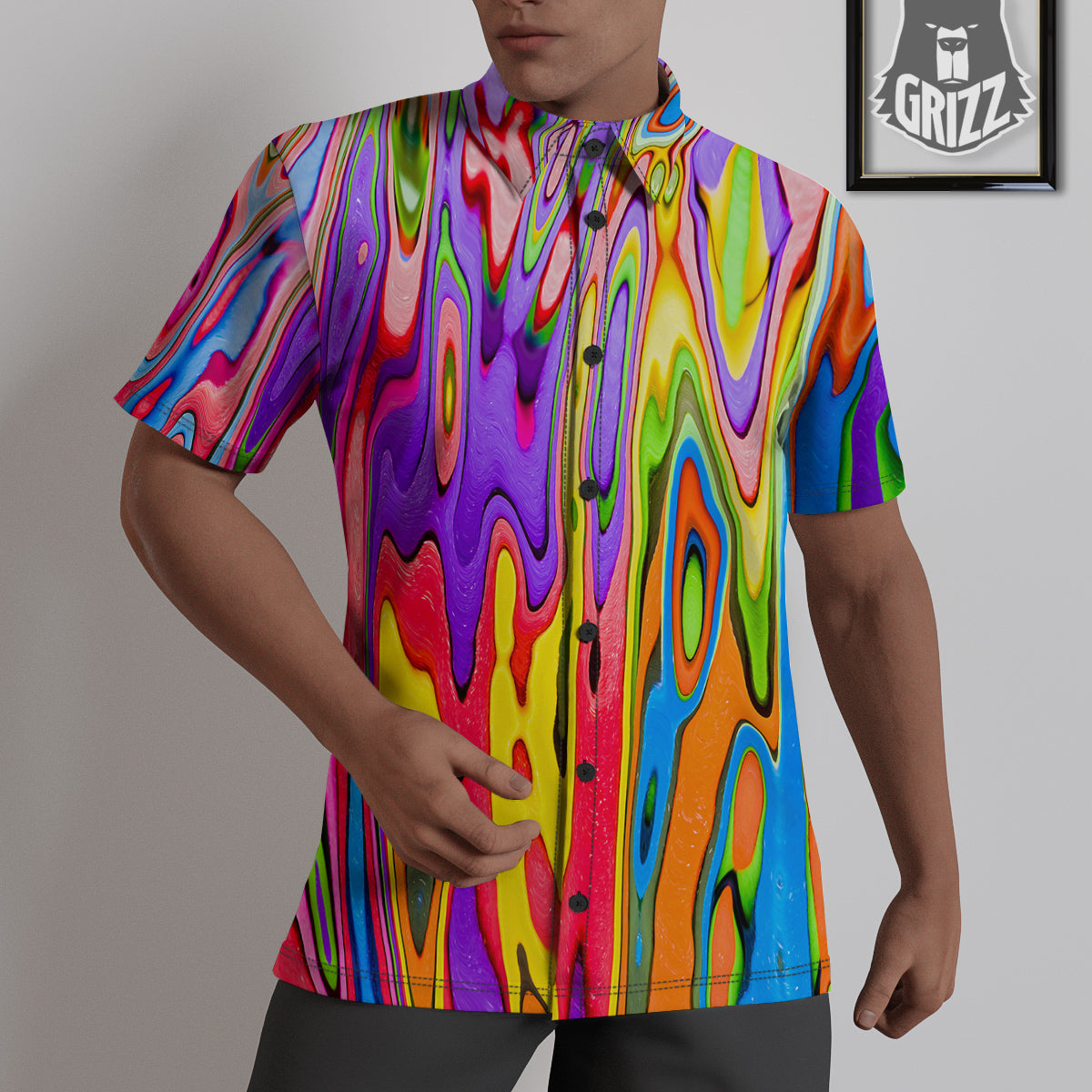 Psychedelic Colorful Print Untucked Shirts-grizzshop